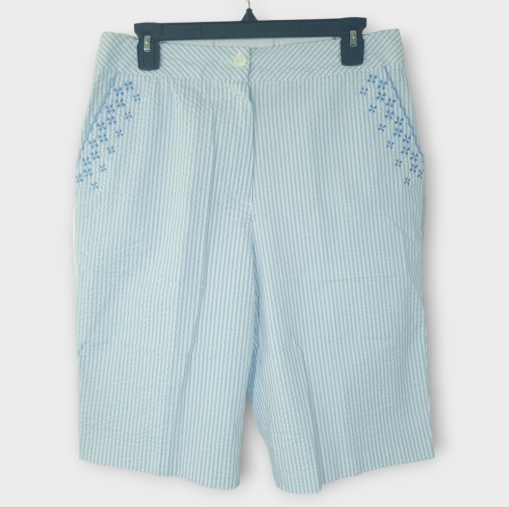 Susan Graver Size Medium Grannycore Coastal Grandma Striped Bermuda Shorts